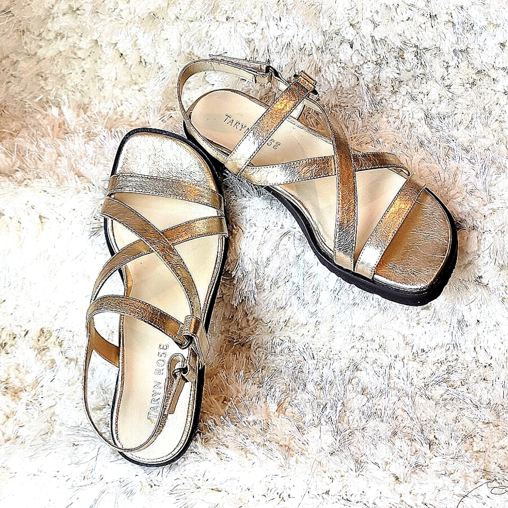 Taryn Rose Soft Gold Metallic Strappy Slingback Sandal